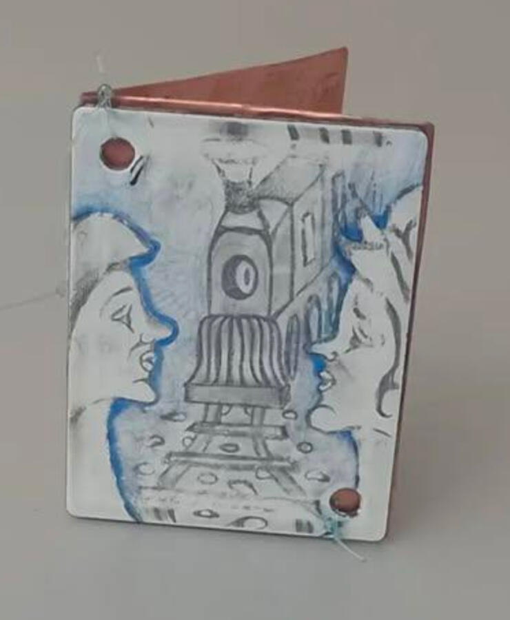 Briquet solaire ( loupe) pour Thomas Dutronc en hommage à Françoise Hardy inspiré de la chanson avec J.Dutronc &quot;Puisque vous partez en voyage&quot;, acier émaillé