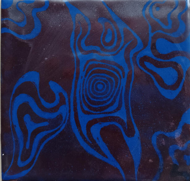 Gratter le masque de la nuit, découvrir l&#39;heure bleue, (email sur acier, 10*10 cm)